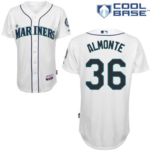 Abraham Almonte #36 MLB Jersey-Seattle Mariners Men's Authentic Home White Cool Base Baseball Jersey